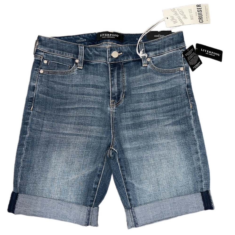 NWT Liverpool Blue Denim Bermuda Cuffed Shorts